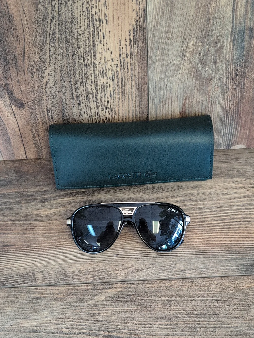 Lacoste Black & Gold Luxury Aviator Sunglasses with Case M468